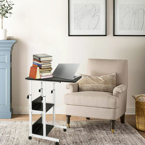 Hofuton Bureau Assis-Debout avec Roulettes, Table Informatique Réglable en Hauteur, pour Bureau Chambre, Noir