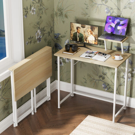 Hofuton Bureau Pliant pour Petits Espaces Table d'Ordinateur avec Support de Moniteur pour Bureau Domicile Poste de Travail Style Industriel Pieds en Métal 80x40x74cm Jaune