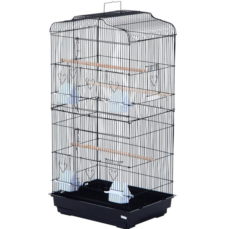 Hofuton Cage à oiseaux volière avec mangeoires perchoirs plateau amovible 2 portes dim. 46L x 36l x 92H cm métal noir