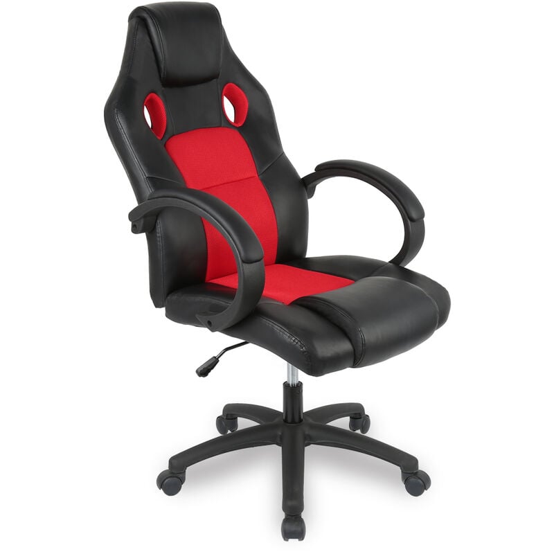 Wyctin - Hofuton Chaise de Bureau Design Gamer - Confortable - Hauteur Réglable - Inclinable - Pivotante - Noir Rouge