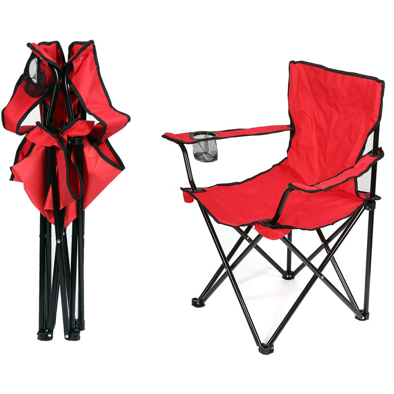 Hofuton Chaise de camping pliante avec porte-gobelet, chaise de pêche, chaise pliante en plein air, pique-nique de plage, jardin (rouge)