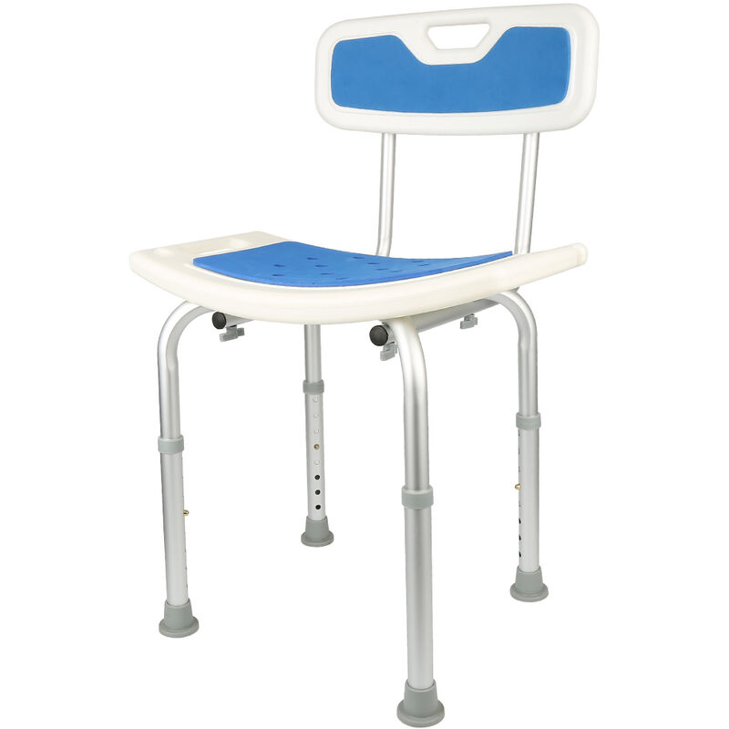 Chaise de douche siège de douche ergonomique hauteur réglable pieds antidérapants charge max. 150 Kg alu hdpe blanc bleu
