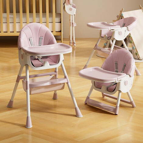 Hofuton Chaise Haute Bébé Évolutive 2 en 1, Harnais de Sécurité, Plateau Amovible, Siège Réglable, Hauteurr Réglable - Rose