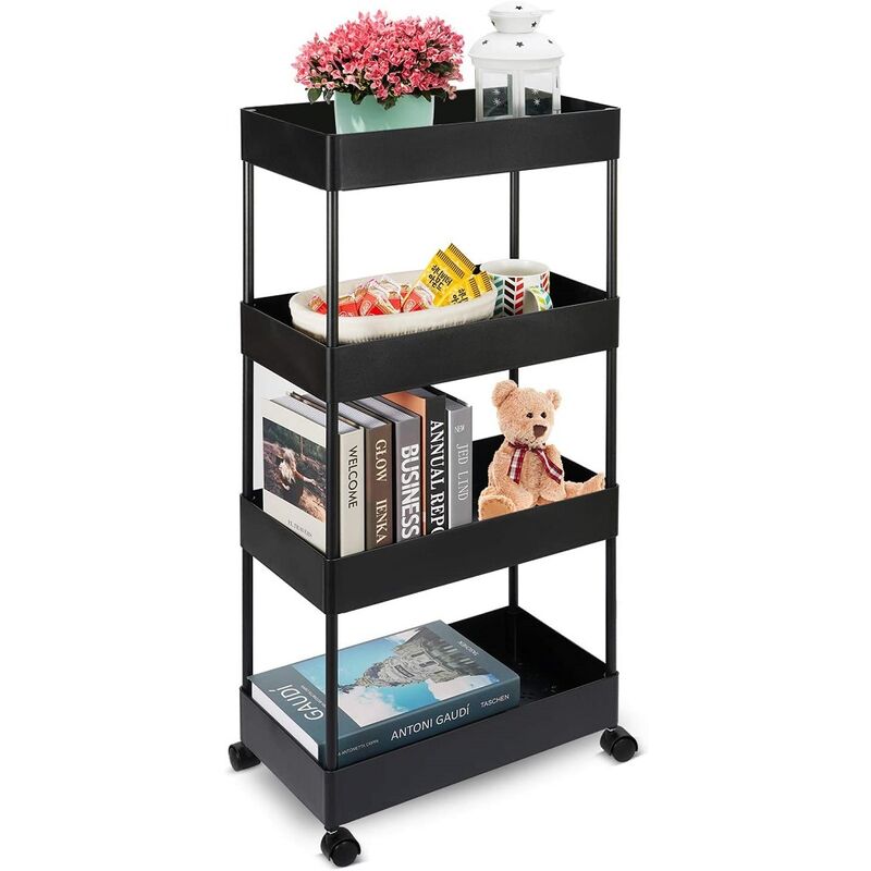 Wyctin - Hofuton Chariot de Rangement Mince Mobile sur 4 Niveaux, Chariot de Stockage, Etagère sur Roulettes, pour Cuisine Etroites, Salle de Bain,