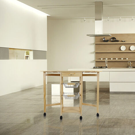 Hofuton Chariot de service desserte à roulettes pliable multi-rangements tiroir étagère paniers plan travail en bois