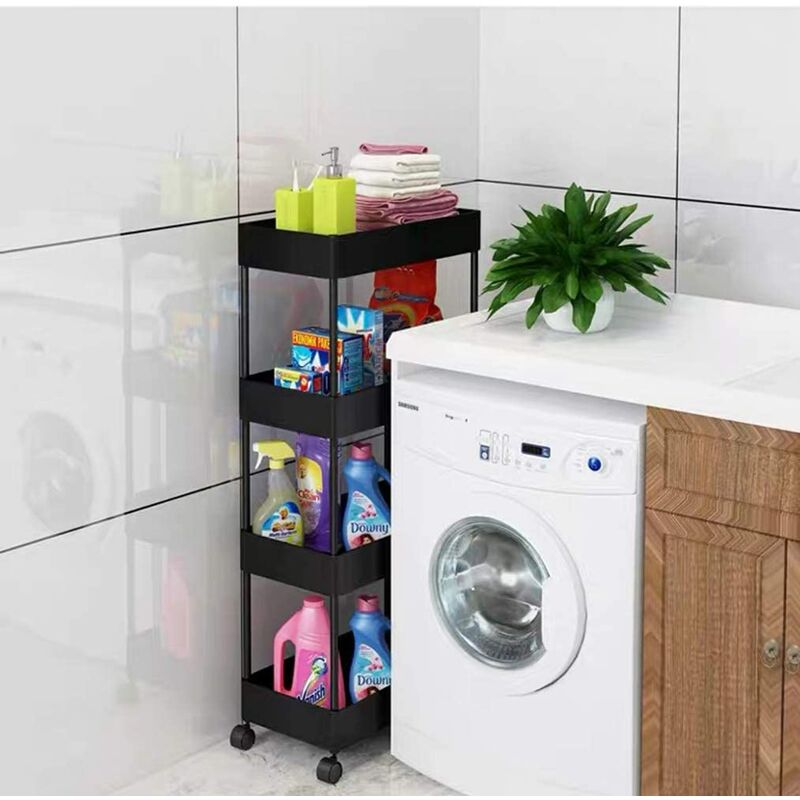 Hofuton Chariot à roulettes utilitaire à 4 niveau, organisateur de rangement multifonctionnel avec 4 étagères - noir