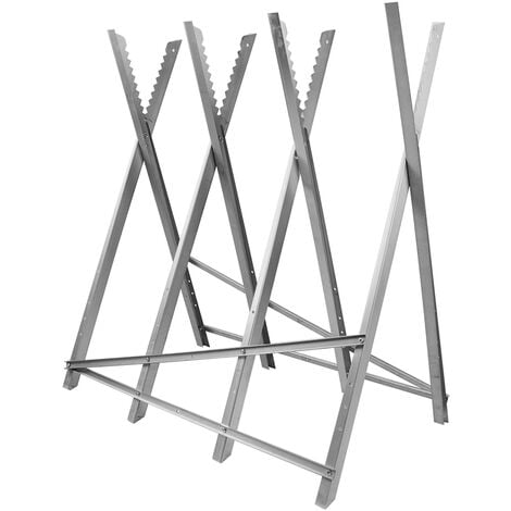 Hofuton Chevalet à bûches en acier galvanisé - avec dents 100kg - pliable 4 tréteaux