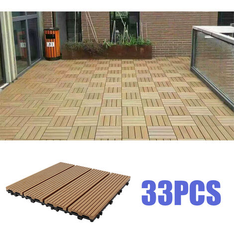 Hofuton Dalles Extérieures de Jardin, Terrasse, Piscine, Balcon I avec Système de Clips I Dimensions : 30 x 30 cm par Dalle I Effet Bois I en Plastique Résistant aux Intempéries I 33 Pièces I 3 m² I C