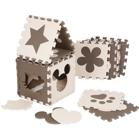 Hofuton Doux EVA Puzzle Tapis Mousse Bébé, 24 Pièces, 32.532.51cm, Marron Beige