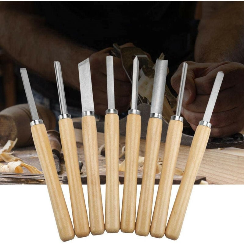 Wyctin - Hofuton Ensemble de Tournage Ciseau à Bois, 8 pcs Ensemble de Burin à Bois Outils de Tournage Gouge à Bois Oblique Séparation