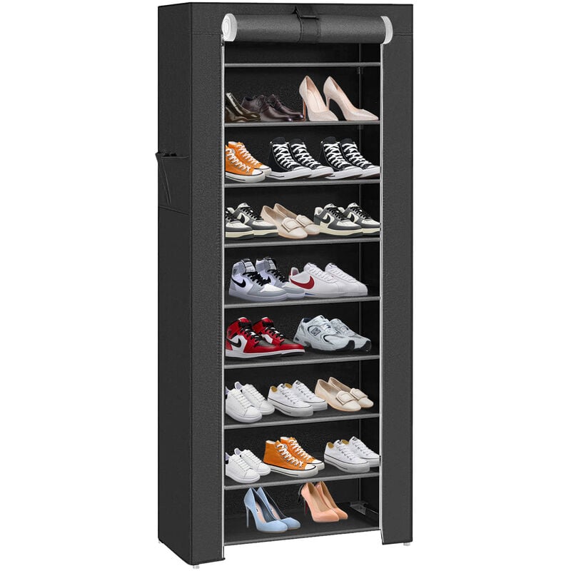 Wyctin - Hofuton Étagère à Chaussures à 10 Niveaux, Meuble de Rangement 30 x 60 x 160 cm, avec Housse de Protection, pour Chaussures de Sport, Talons