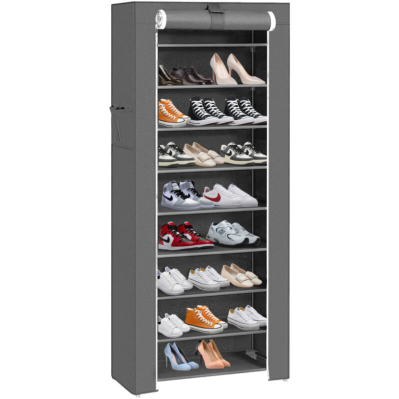 Wyctin - Hofuton Étagère à Chaussures à 10 Niveaux, Meuble de Rangement 30 x 60 x 160 cm, avec Housse de Protection, pour Chaussures de Sport, Talons