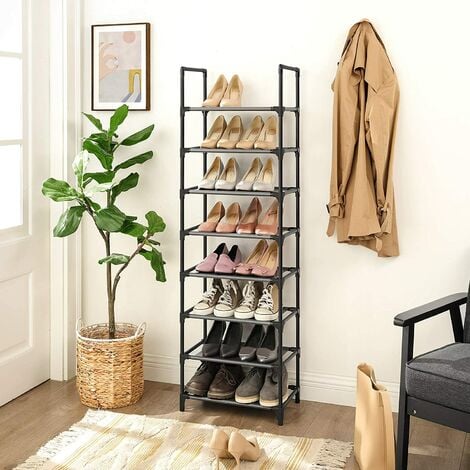 Hofuton Étagère à Chaussures de 8 Niveaux, Meuble de Rangement Polyvalent, Organiseur à Chaussures Personnalisable, Peu Encombrant, Pour Entrée, Salon, Chambre, 60 x 30 x 137 cm Noir
