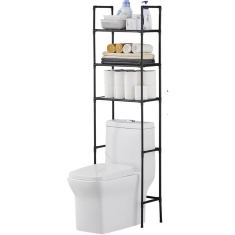 Hofuton Étagère de Rangement pour Salle de Bain, Meuble de Rangement au-Dessus des Toilettes, Économiseur d'espace, Autoportant, Noir
