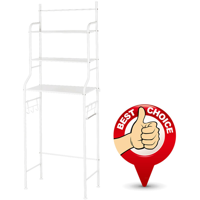 Hofuton Etagère de Salle de Bain Etagère de Rangement Salle de Bains Au-Dessus de Toilette ou la Machine à Laver 3 Etagères en Métal Laqué 165 x 55 x