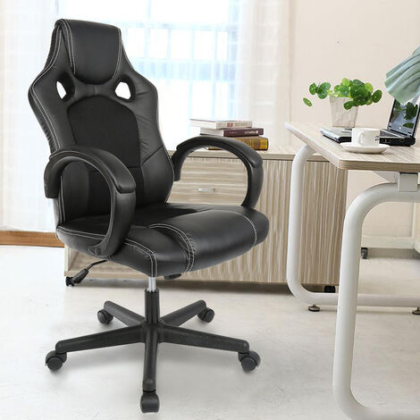 Hofuton Fauteuil de Bureau de Sport Orientable à 5 Roues Pivotantes à 360° Modèle Racer Gaming Design Extra Luxe en Similicuir (Noir)