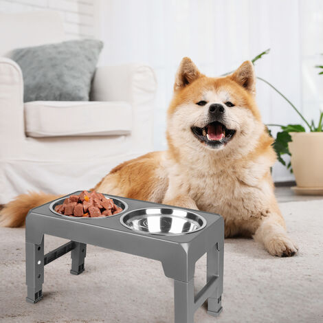 Hofuton Gamelle surélevée pour chien avec 2 bols en acier inoxydable de 1200 ml, gamelle pour chiens de taille moyenne et grande taille, 4 hauteurs réglables, gamelle surélevée pour chien, grise