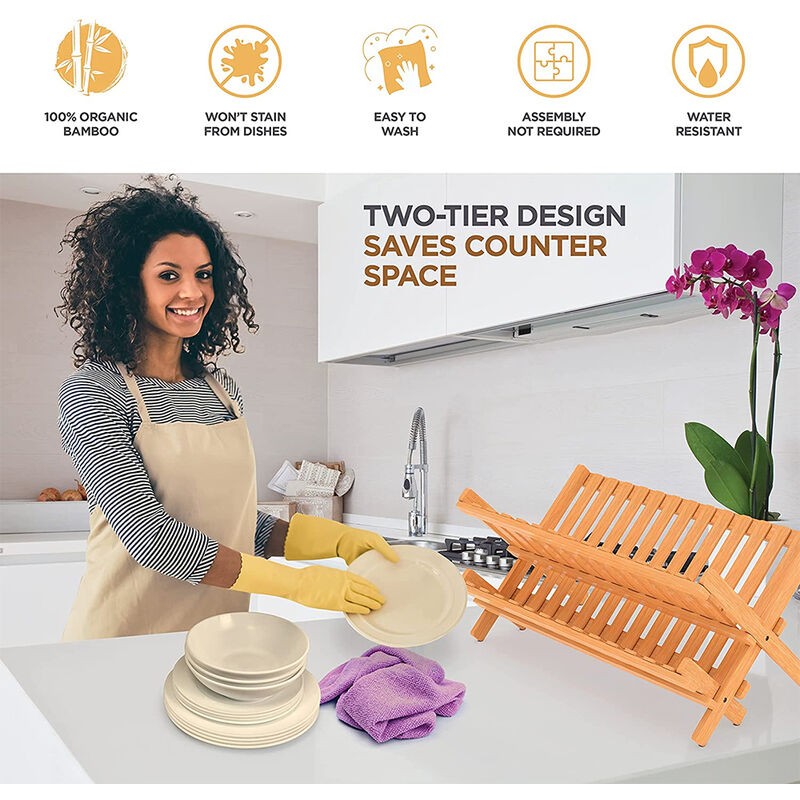 Wyctin - Hofuton Égouttoir vaisselle pliable en bambou pour la cuisine, rangement et seche vaisselle, 4226.535cm