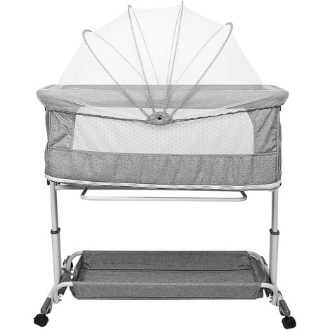 Hofuton Lit de Berceau Relevable Avec Moustiquaire et 4 Roues Universelles Silencieuses Parc de Jeu - Gris