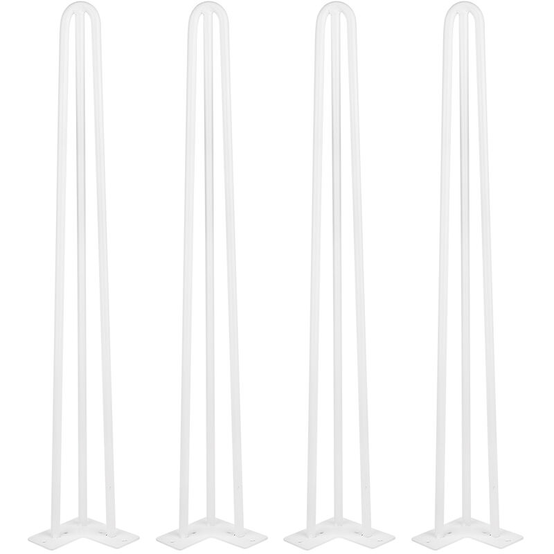 Hofuton Lot 4 Pieds de Table Épingle à Cheveux, Jambes en Métal de Bricolage, Trois Barres d'acier, 71cm, avec Vis et Protecteurs de Sol, Blanc