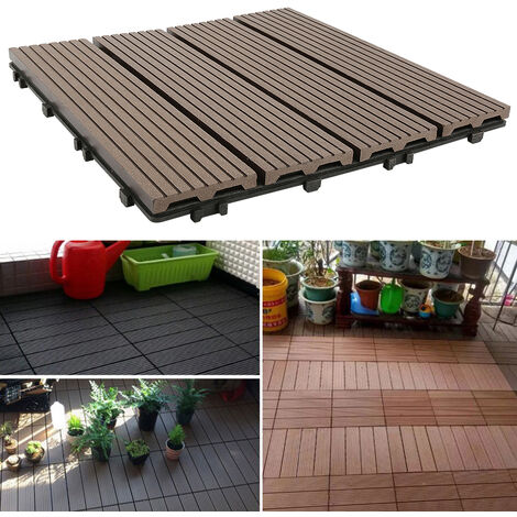 Hofuton Lot de 11 Dalles Clipsables 30 x 30 cm - Terrasse Bois Composite - 1m² - Brun