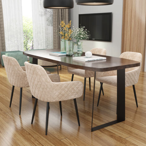 Hofuton Lot de 2 chaises de salle à manger, fauteuils de table, velours, métal, beige