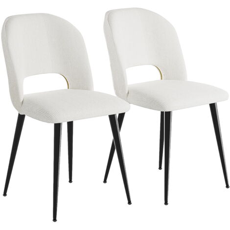 Hofuton Lot de 2 Chaises de Salle à Manger Scandinave Fauteuil Assise Rembourrée en Velours Côtelé Pieds en Métal pour Cuisine Salon Chambre Bureau, Beige
