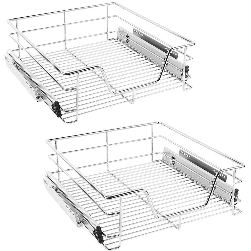 Hofuton Lot de 2 Paniers Tiroirs de Rangement à Glissières Télescopiques Argenté pour Placard 56 cm