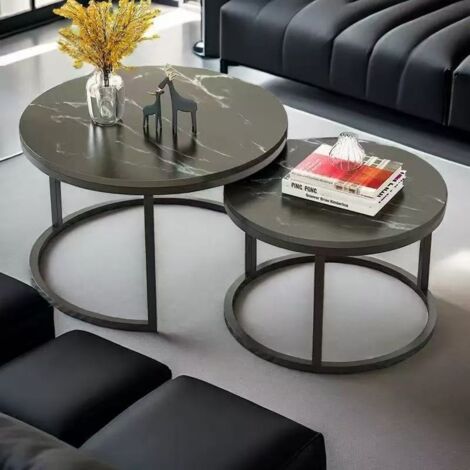 Hofuton Lot de 2 Tables Basses Gigognes, Table d'appoint Ronde, pour Salon, Salle à Manger, Chambre, Balcon, Noir