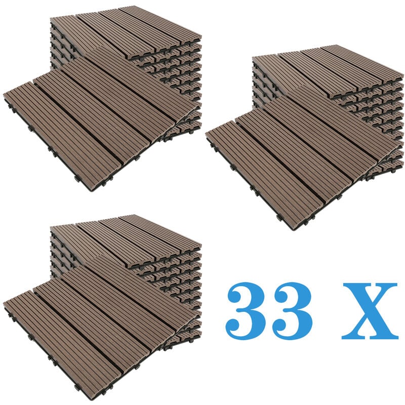 Wyctin - Hofuton Lot de 33 Dalles de Terrasse avec Système d'emboîtement et de Drainage pour 1 m² - Dalles de 30 x 30 cm pour Jardin, Terrasse