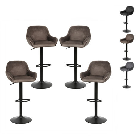 Hofuton Lot de 4 Tabouret de Bar en Velours Hauteur D'assise Réglable 52-72 cm pour Bar Salle à Manger Salon - Marron