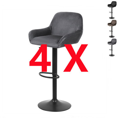 Hofuton Lot de 4 Tabourets de Bar, Chaise Bar Haute en Velours, Tabourets de Bistrot Tabourets de Comptoir avec Repose-Pieds, Chaise Haute pour Bar, Cuisine, Salle à Manger, Restaurants, Gris