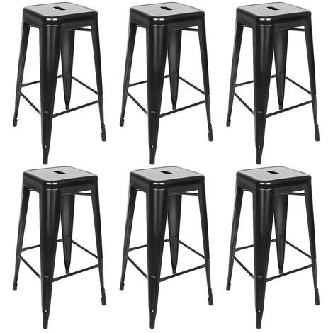 Hofuton Lot de 6 Tabouret de Bar Tabouret Haut Industriel Metallique Repos-pied pour Cuisine Salon Comptoir Noir