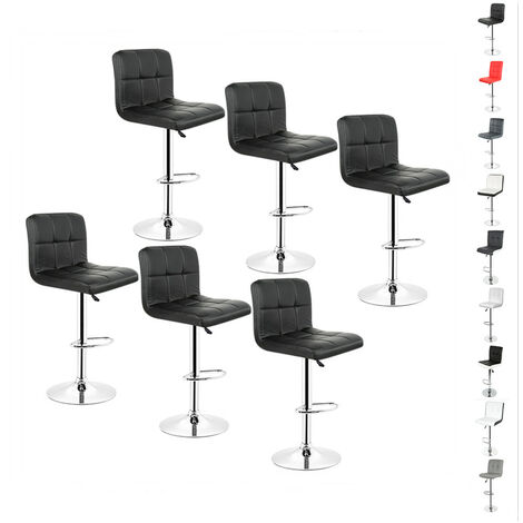 Hofuton Lot de 6 Tabouret Haut de Bar Rotatif Réglable en Hauteur en Cuir Synthétique Noir
