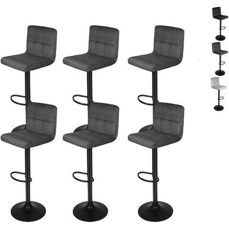 Hofuton Lot de 6 tabourets de bar avec structure en métal, surface en velours, repose-pieds, hauteur réglable, montage facile, vintage, gris foncé