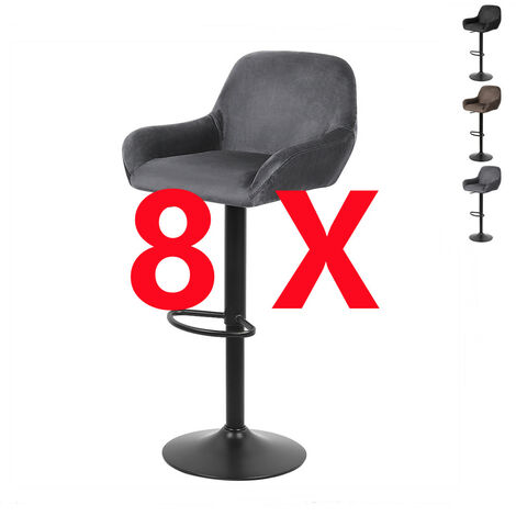 Hofuton Lot de 8 Tabouret de Bar en Velours Métal Gris