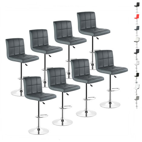 Hofuton Lot de 8 Tabouret de Bar Réglable en Hauteur en Cuir Synthétique Gris