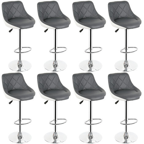 Hofuton Lot de 8 tabourets de bar, hauteur réglable et rotation à 360° (53-73cm), Gris + Blanc