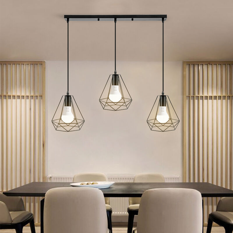 Hofuton Lustre Suspension Cage Forme Diamant Contemporain Plafonnier Lampe Noir Style 1