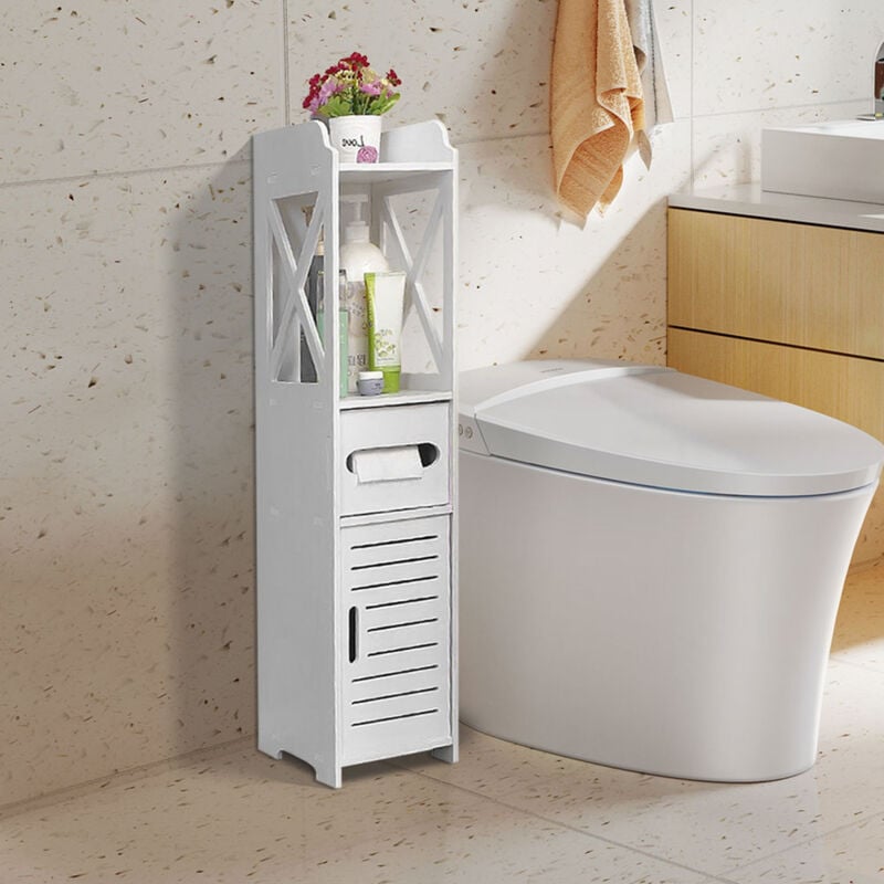 Hofuton Meuble de Salle de Bain, Armoire de Toilette, Meuble de Stockage de wc, 80 x 20 x 15 cm, Blanc