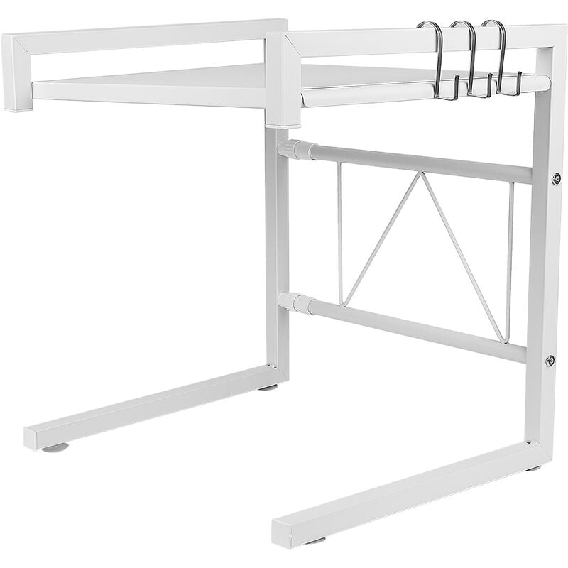 Hofuton Meuble Rangement Cuisine Étagère Multifonction pour Micro Ondes Largeur Réglable avec 3 Crochets Blanc