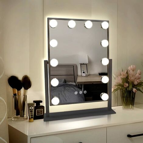 Hofuton Miroir de Courtoisie Eclairé avec Ampoules LED Intensité Réglable 18 W et Touch Control Design, Style Hollywood, Miroir Maquillage Lumineux avec Luminaires LED, Noir