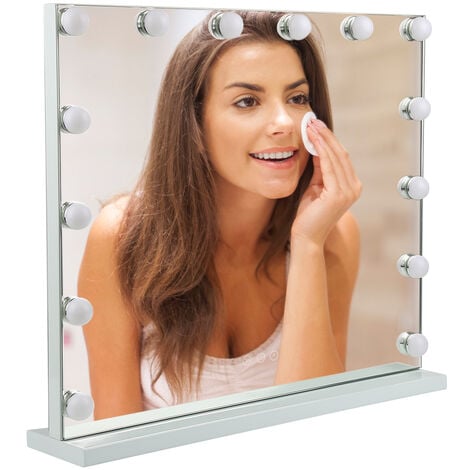 Miroir de Maquillage Miroir de Courtoisie Éclairage Ajustable 15 x 28W LED Lumières Miroir Lumineux Style 62*52cm NOIR