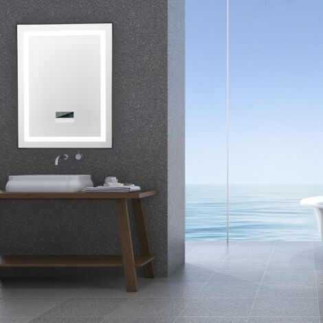 Hofuton Miroir de Salle de Bain 80 x 60 cm Lumière Réglable avec Haut-Parleur Bluetooth et Interrupteur Tactile