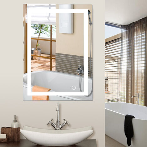 Hofuton Miroir de Salle de Bain LED, Miroir Lumineux avec Interrupteur Tactile, Montage Mural, Miroir Maquillage, 6080cm