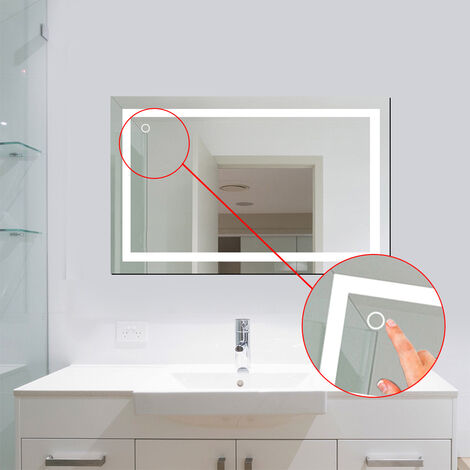 Hofuton Miroir LED Lampe de Miroir Éclairage Salle de Bain Miroir Lumineux Verre Trempé Design Carré - 100 60 cm