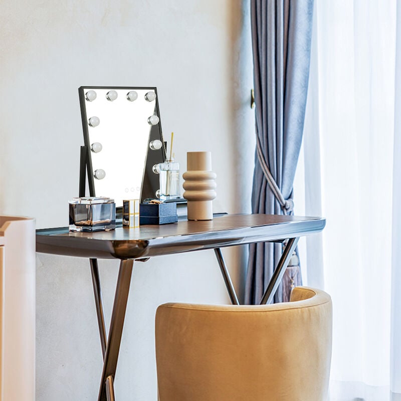 Hofuton Miroir Maquillage Hollywood pour Coiffeuse, Grand Miroir Lumineux avec 12 Ampoules led Réglable, Trois Températures de Couleur, Dessus de la