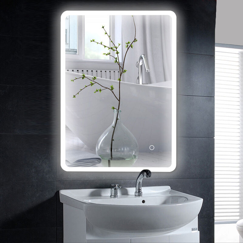 Wyctin - Hofuton Miroir mural de salle de bain, interrupteur tactile, coins arrondis lcd, blanc froid 6400 k - 6080cm