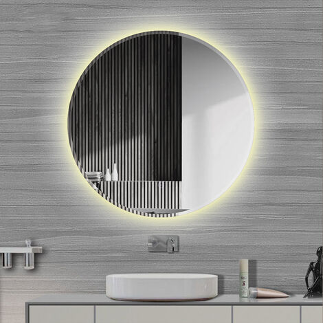 Hofuton Miroir mural rond LED pour salle de bain sans buée avec interrupteur tactile blanc chaude 70cm