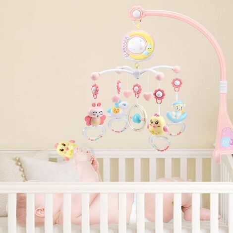 Mobile pour lit de bébé musical avec lumières et musique, support, lit de bébé  musical rotatif avec projecteur, hochets suspendus et boîte à musique avec  télécommande, jouet pour nouveau-né, rose
